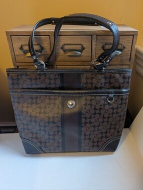 Coach Heritage Signature C Chelsea Stripe Leather Shoulder Tote Bag In VGUC